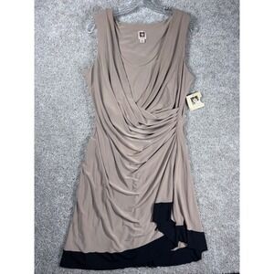 Anne Klein Pebble Beige Black Sleeveless Dress Size 14 Party Career NWT - READ‎